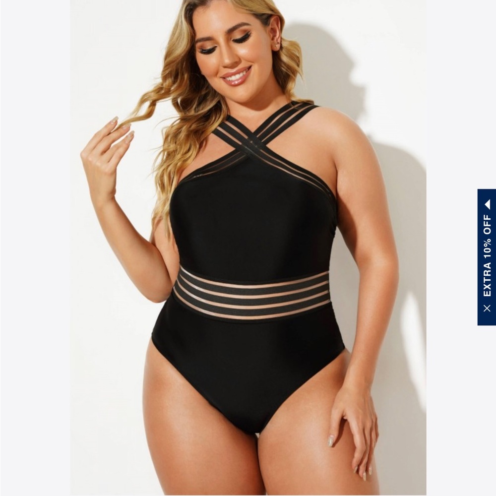 Meet Curve NWT size XL black swimsuit Crossbody Lady Victory Vintage One Piece